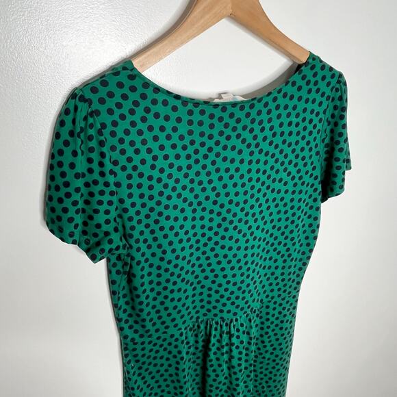 Boden Penelope Jersey Dress Size 8L Green Navy Polka Dot V Neck Pullover - Picture 7 of 10